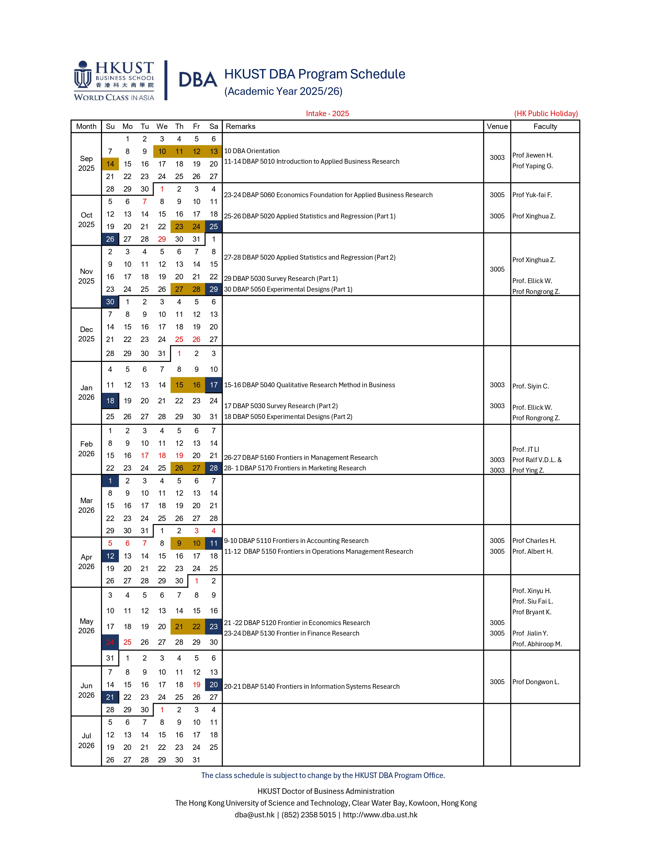 Timetable 2025-2026